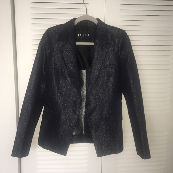 Talula indigo/silver metallic single button blazer - Picture 4 of 8